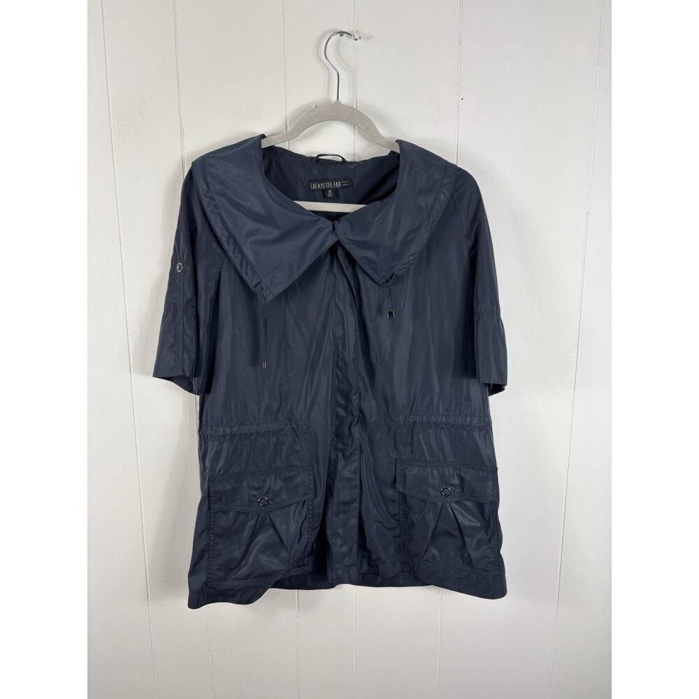 Lafayette 148 New York short-sleeve Rain Jacket Windbreaker Navy Blue Nautical